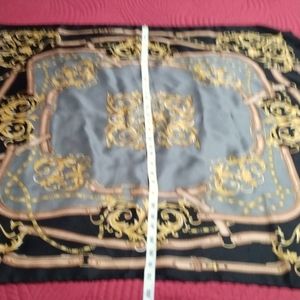 Very Vintage Beautiful Silky Black Gold Scarf or Tablecloth